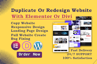 duplicate website or redesign any website with elementor pro or divi