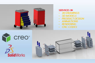 design 3d cad models, 2d drawings in solidworks and creo