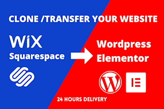 clone, convert squarespace, wix to wordpress website using elementor pro