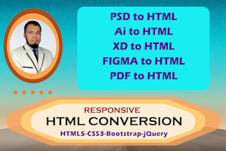 convert PSD to HTML, ai, xd,figma to HTML with CSS bootstrap