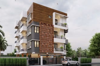 design and render exterior for commercial building
