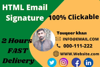 create a professional and responsive clickable HTML email signature within 2hrs