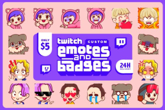 draw cute emotes and sub badges for twitch in chibi style