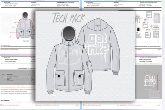 do fashion design  flat sketch and apparel cad tech pack