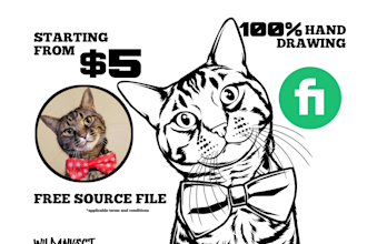 draw your cat,dog,and pet animal line art in 3 hours