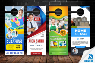 design door hanger, rack card for cleaning, lawn care or real estate