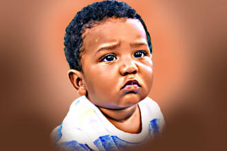 draw 05 digital portrait art in oil painting from 05 photos