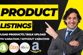 do product listing on ebay, etsy, shopify, amazon stores, bulk upload