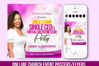 create phenomenal online, fb, ig, zoom church event flyers