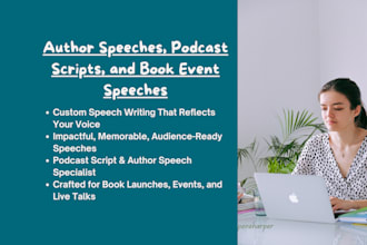write your author speech, podcast script, or book event speech with impact