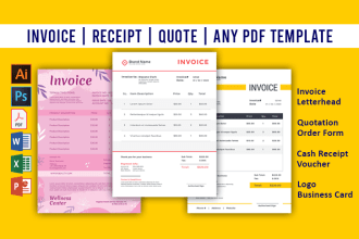 design custom invoice, letterhead, receipt, PDF template