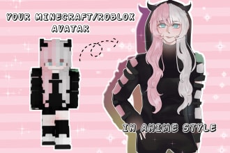draw your minecraft,roblox avatar in anime style