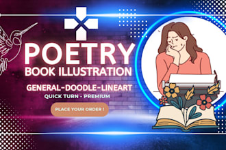 do custom poetry book illustration, chapter headings, line art illustration