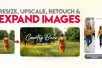 resize bulk images, ai upscale, expend photos background removal in photoshop