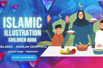 do islamic muslim illustration, flat islamic graphic for islamic children book