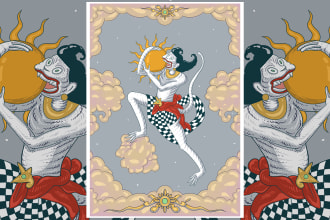 make unique illustration based on folk art or mythology for you
