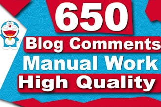 create manually 650 blog comment seo backlinks with high authority da