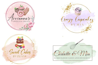 do watercolor feminine cake bakery dessert cookies cupcake and candies logo