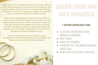 write wedding vows, bride, groom, proposal speech