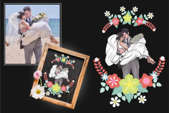draw couple and wedding cartoon portrait illustration