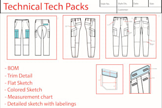 design professional tech packs for industrial garments