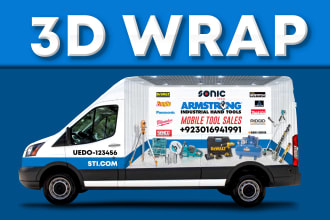 design 3d car wrap vehicle truck trailor van food truck with print ready file
