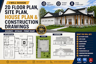 design 2d floor plans, site plans, house plans and construction drawings in cad