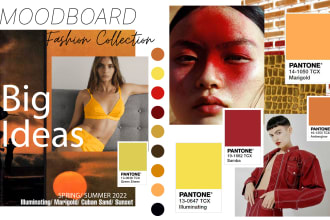 design color board with trend research, mood board
