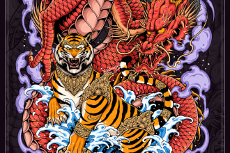 create detailed japanese style art for tattoos tshirts etc