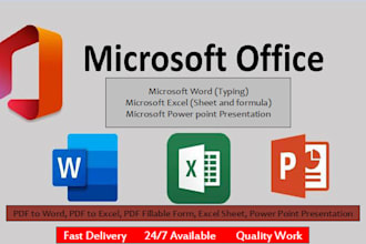 assist you in ms office work, typing, ms word, excel, powerpoint