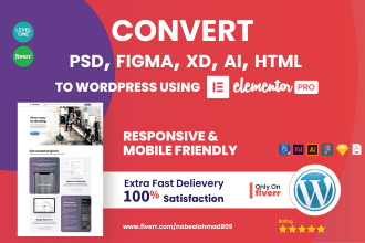 convert PSD, xd, ai, figma to wordpress using elementor pro