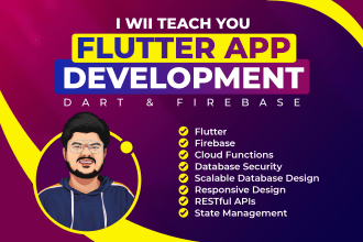 teach you flutter app development, dart, and firebase