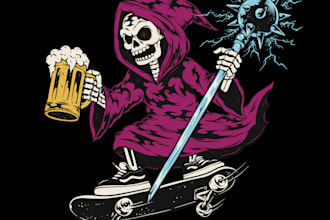 draw skull skeleton, grim reaper for mascot and clothing