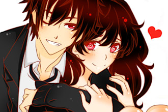 draw cute couple with anime style