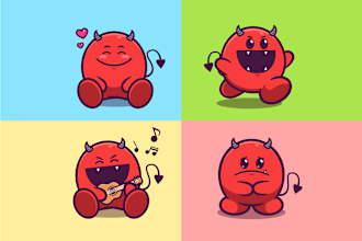 design simple cute 2d cartoon characters