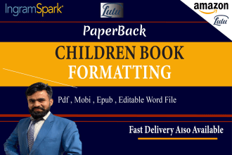 do paperback book formatting children book, layout design for kdp ingramspark