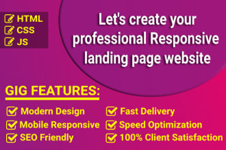 create landing page design using html css js