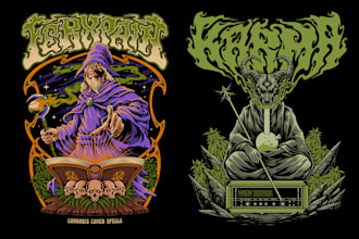 create custom psychedelic illustrations, logo, t shirts for bands and brands