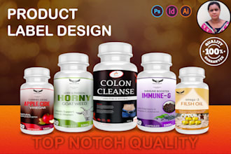 design supplement label and bottle packaging with fda style layout print ready