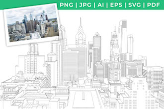 draw building in awesome detailed vector line art