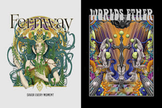 create trippy art, psychedelic t shirt design illustration