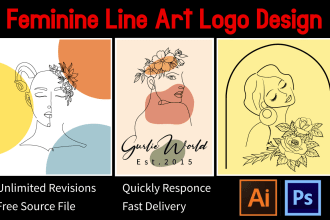 draw minimalist feminine line art logo design for you