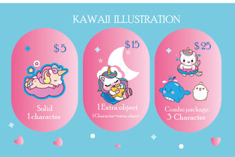 create cute kawaii doodles and custom illustration
