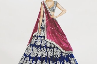 draw indian bridal fashion illustration in my style