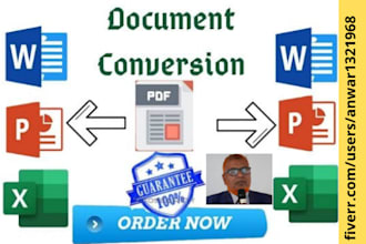 convert  PDF, word, excel, jpeg, and google docs manually