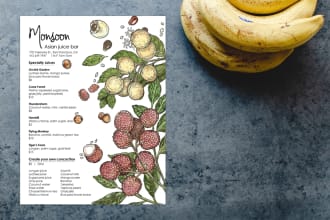 create a watercolor and ink hand drawn menu