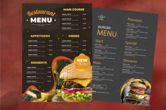 design professional menu, modern menu, food, recipe card,