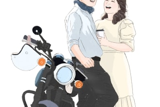 draw cute couple and wedding portrait illustration