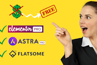 install astra pro, premium flatsome theme, elementor pro free
