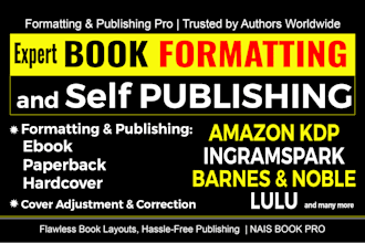 format and publish your book on amazon kindle KDP, barnes and noble, ingramspark